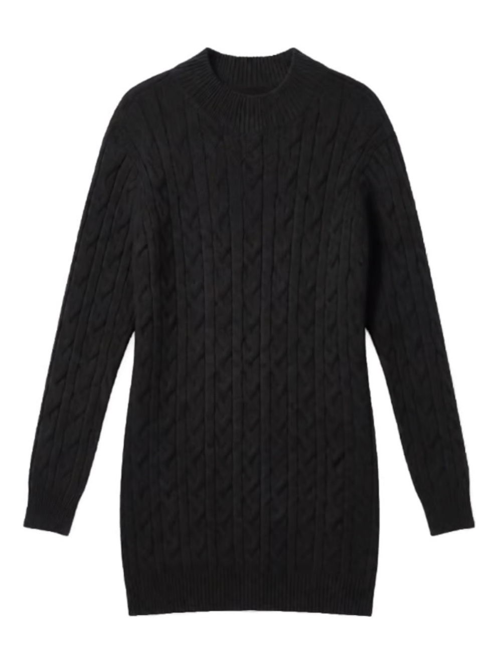 Black Cable Knit Long Sleeve Sweater Dress; open back